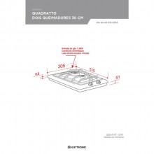 Cooktop Domino Quadratto Gas 2 Queimadores 30cm Bivolt 