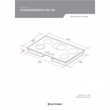 Cooktop de Vidro P/Bancada 90cm Preto e Inox 220V Elettromec